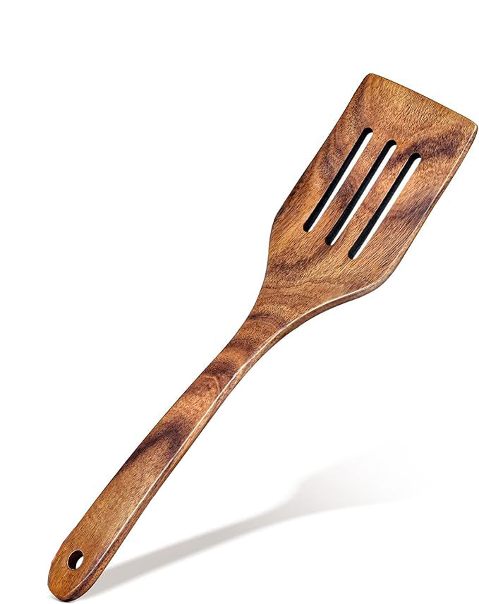 18" Acacia Wooden Holed Spoon/Slotted Spatula/Set | Cajun Cooking Utensils