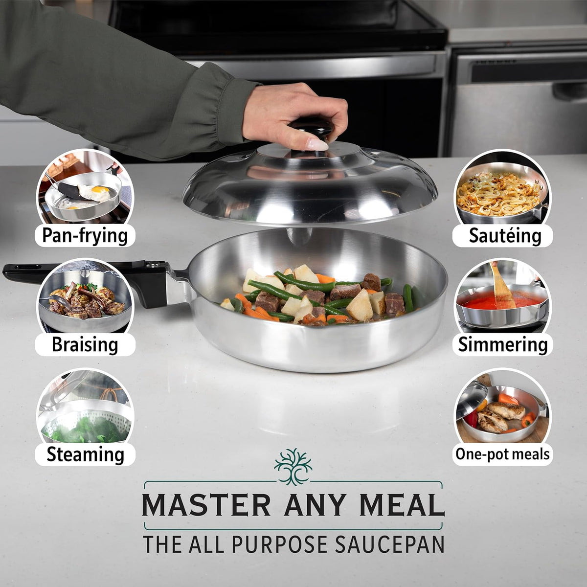 MAGNAWARE Sauté Pan with Lid - (3-4 Quart) ( 10-12 Inch)