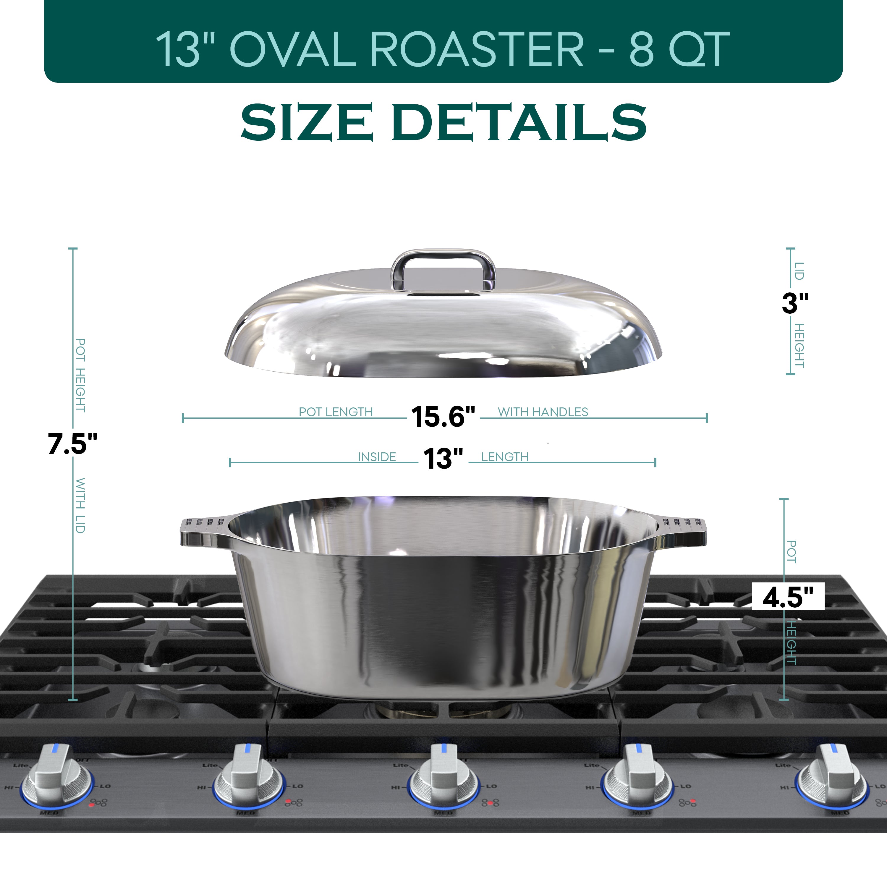 Oval Dutch Oven with Lid - 8 Quart (13 Inch)