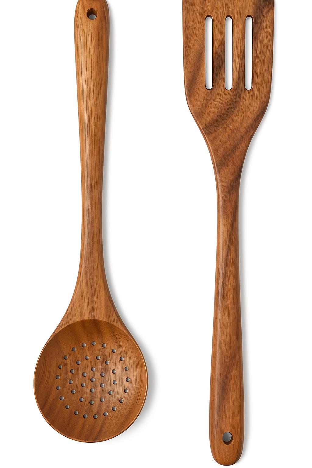 18" Acacia Wooden Holed Spoon/Slotted Spatula/Set | Cajun Cooking Utensils